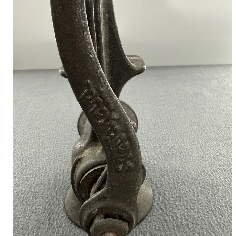 Antique Steinfeld No 21 Cast Iron Meat Grinder 1904 Pat. Wood Handle Farmhouse